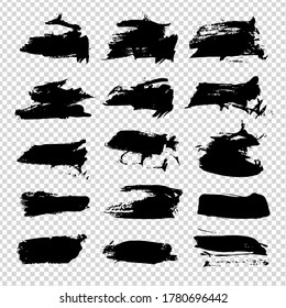 Black smears set isolated on imitation transparent background