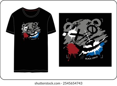 the black smile cute bear, vector illustration graphic design t shirt.