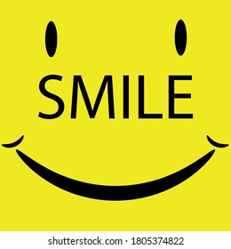 
black smile with eyes and cheeks on a yellow background and the inscription smile
