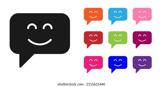 Black Smile face icon isolated on white background. Smiling emoticon. Happy smiley chat symbol. Set icons colorful. Vector