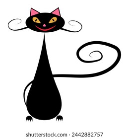Black smiling cat with playful eyes