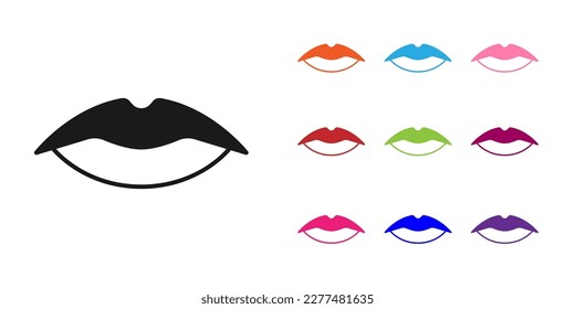 Black Smiling lips icon isolated on white background. Smile symbol. Set icons colorful. Vector