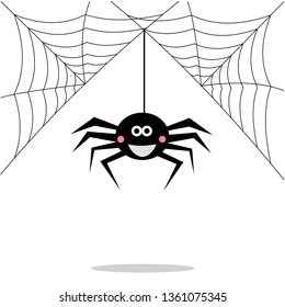 black smiling spider hanging down on a cobweb.vector illustration for t-shirt print