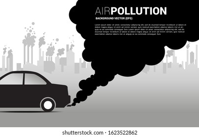 Black Smoke from car exhaust pipe and industrial building background. Concept for Air pollution and environment crisis.