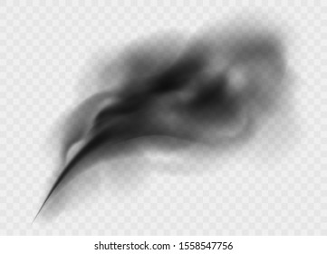 Black smoke cloud isolated on transparent background. Black cloudiness or smog. Realistic dark vector effect.