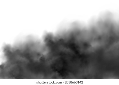 Nuages de fumée noirs .smog industriel, pollution de l'air en usine ou végétale isolée sur fond blanc.Illustration vectorielle réaliste.