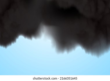 Black smoke clouds .Industrial smog, factory or plant environmental air pollution isolated on a white background.Vector realistic illustration.