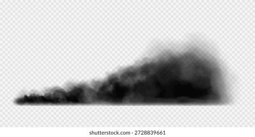 Nubes de humo negro aisladas sobre fondo transparente. Niebla tóxica sucia o smog. Vector ilustración realista