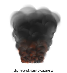 Black smoke from the fire. Vector illustration of thick realistic black smoke from a fire isolated on a white background.