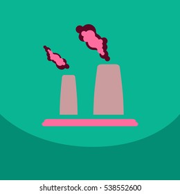 black smoke floating from Multiple smokestack with the sun at evening or morning under yellow sky background (vector)