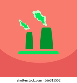 black smoke floating from Multiple smokestack with the sun at evening or morning under yellow sky background (vector)