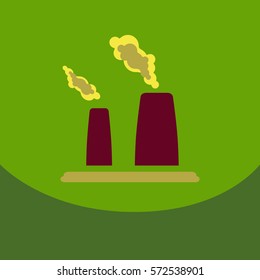 black smoke floating from Multiple smokestack with the sun at evening or morning under yellow sky background (vector)