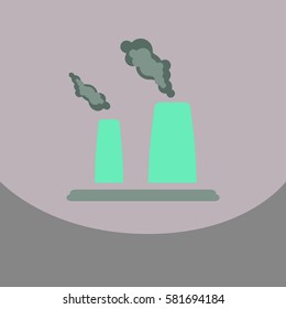 black smoke floating from Multiple smokestack with the sun at evening or morning under yellow sky background (vector)