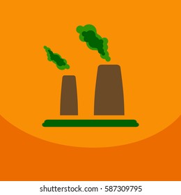 black smoke floating from Multiple smokestack with the sun at evening or morning under yellow sky background (vector)
