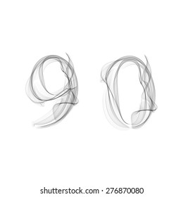 Black Smoke font on white background. Numbers 9 0. Character nine zero. Vector illustration.