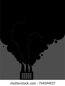 Black smoke pipes of factory. Ecological catastrophy. Industrial landscape. Plant poisonous emissions. Environmental pollution. Vector illustration
