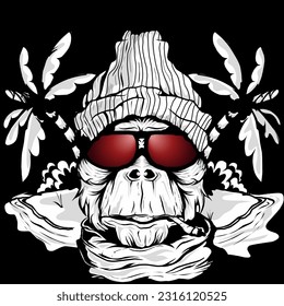 Vecctor del logo del mono fumador negro. usa gafas de ojos y sistema. con bech becground.

ilustración vectorial