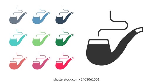 Black Smoking pipe with smoke icon isolated on white background. Tobacco pipe. Set icons colorful. Vector