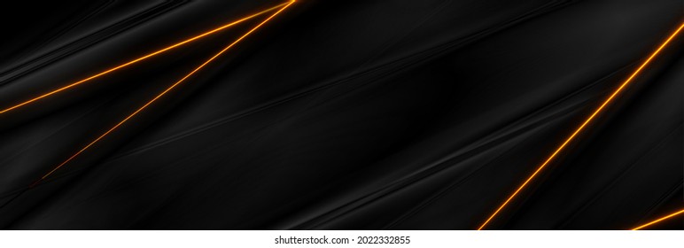 Black smooth abstract background with neon glowing orange lines. Vector futuristic banner design