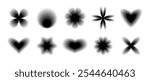 Black smooth blurred gradient form set. Grunge goth blurry aura shape collection. Fading abstract elements for poster, template, badge, sticker, collage. Vector flowers, stars and hearts pack