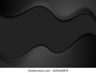 Olas negras borrosas y lisas abstractas de fondo oscuro. Diseño corporativo de vectores