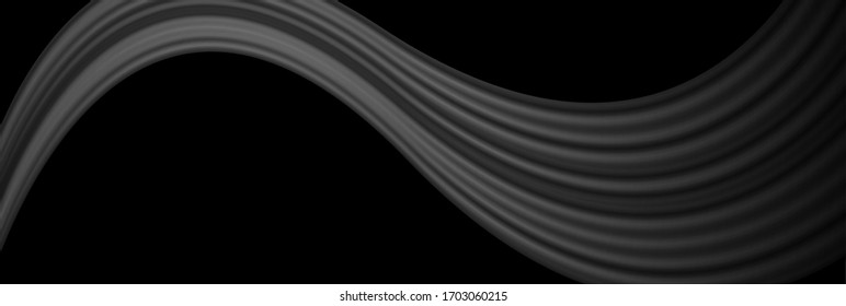 Black smooth flowing waves abstract banner design. Dark minimal vector background