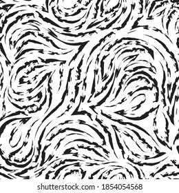 Schwarze, glatte Linien und Ecken mit abgerundeten Kanten auf weißem Hintergrund, Vektorgrafik nahtlos.Abstrakte Textur und ungleichmäßige glatte Linien.