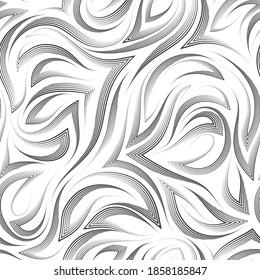 Black smooth lines and corners vector geometric seamless pattern isolated on white background. Graceful flowing pattern and stripes.