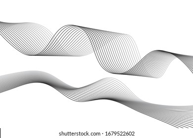 Black smooth wave abstract element isolated on white background.Design for technology ,music soundwave equalizer concept.Vector.Illustration.