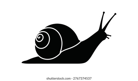 A black snail depicted in a clean, bold silhouette style is a notable feature.