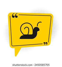 Icono de caracol negro aislado sobre fondo blanco. Símbolo amarillo de burbuja de voz. Vector