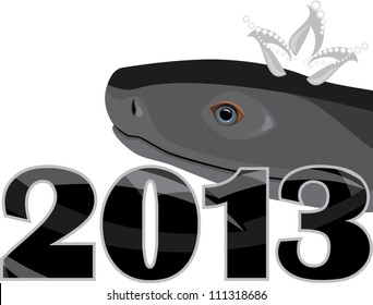 Black snake with diamond crown. Holiday symbol. Vector