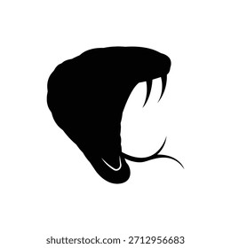 Silueta de cabeza de serpiente negra con la boca abierta y colmillos afilados, perfecto para logotipos, iconos, tatuajes y diseños de Vector.