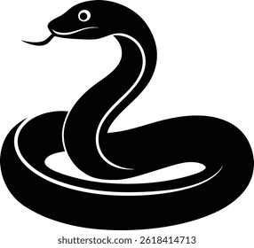 Black Snake Icon Vector Illustration, Serpent Design with Curves.
