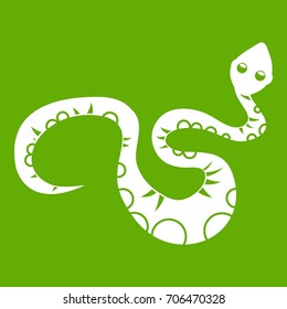 Black snake icon white isolated on green background. Vector illustration