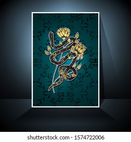 black snake and luxury flower background