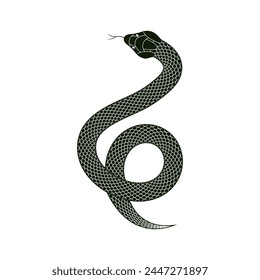 Serpiente negra sobre fondo blanco. Ilustración vectorial