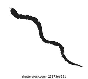 Serpiente negra sobre fondo blanco. Silueta de reptil. Ilustración de textura. Año de la serpiente