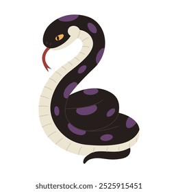 Black snake with purple spots. Halloween character. Mystical witchcraft creature. Vector flat illustration isolated on white background