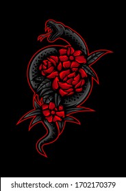 Black Snake and Red Flower Illustration