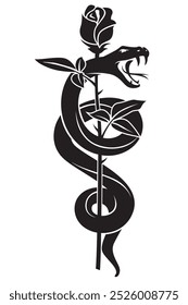 black snake with rose isolated on white background