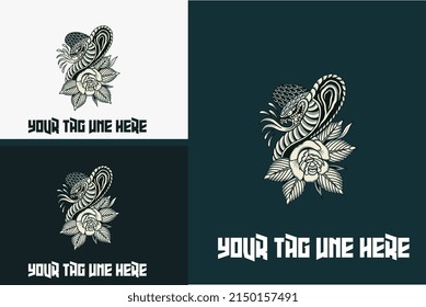 black snake with rose vector illustration design
