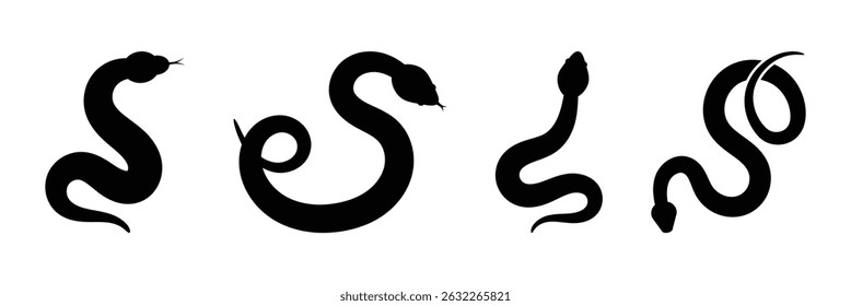 Black snake silhouette isolated on a white background. Perfect for logos, tattoos, or wildlife-themed design projects.