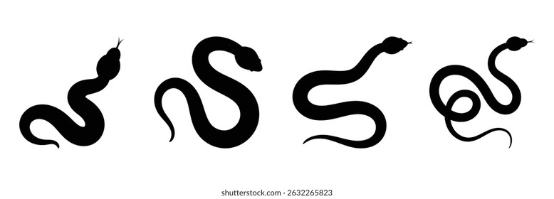 Black snake silhouette isolated on a white background. Perfect for logos, tattoos, or wildlife-themed design projects.