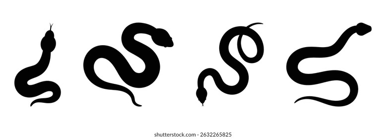 Black snake silhouette isolated on a white background. Perfect for logos, tattoos, or wildlife-themed design projects.