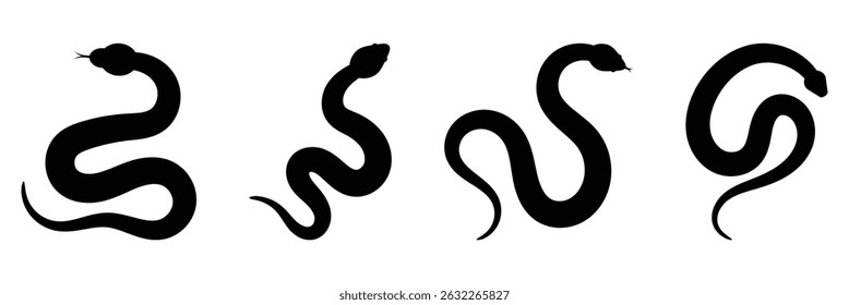 Black snake silhouette isolated on a white background. Perfect for logos, tattoos, or wildlife-themed design projects.