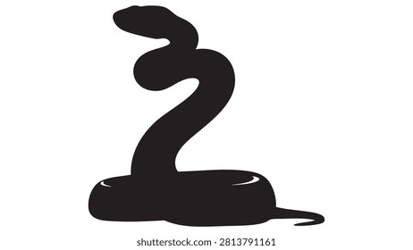 A black snake silhouette is shown against a white background presenting a stylized and isolated reptile form.