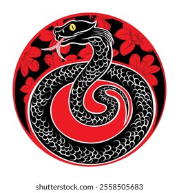 Black Snake vector illustration for tattoo design.