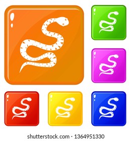 Black snake wriggling icons set collection vector 6 color isolated on white background