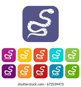 Black snake wriggling icons set vector illustration in flat style In colors red, blue, green and other
